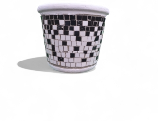 Pflanzgefäß Zinnie– Quadratischen Mosaikdesign Schwartz – Höhe 30 cm – Ø 38 cm – Handgefertigt aus Beton & Keramik-Mosaik