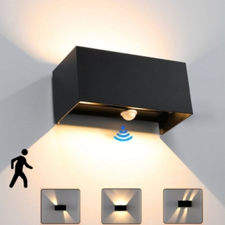 LETGOSPT Wandleuchte 12W Quader LED Wandlampe aus Aluminium, IP65 Außenwandleuchte, mit Bewegungsmelder, LED fest integriert, Warmweiß, Auf und ab Einstellbarer Lichtstrahl, IP65 Wasserdichte Wandlampe