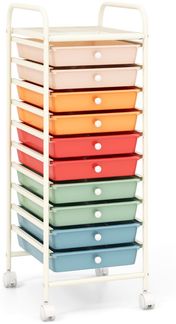 Rollwagen mit 10 Stapelbaren Schubladen Rollcontainer Badrollwagen Badtrolley Macaron Bunt