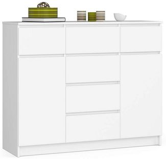 Raumhirsch Furniture Kommode mit 6 Schubladen, 2 Schranktüre, 120 cm breit Holz Schrank, Highboard / Kommode 120 cm, Sideboard Organizer für jeden Raum