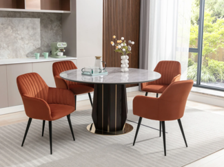 Vente-unique - Stuhl mit Armlehnen 2er-Set - Samt und schwarzes Metall - Terracotta - ELEANA