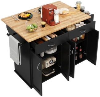 HAUSS SPOLE Küchenwagen Küchenschrank, Speisewagen mit Holzmaserung, Speicherraum, Schwarz, (Kücheninsel, Servierwagen, 1 St, 4 Türen, 2 Schubladen), Speisewagen mit Holzmaserung, Ablageflächen und Handtuchhaltern