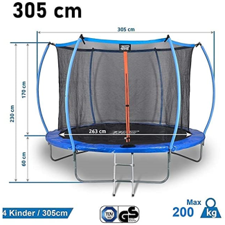 DUNLOP Trampolin 305, TÜV geprüft Gartentrampolin Outdoor, Garten Jumping