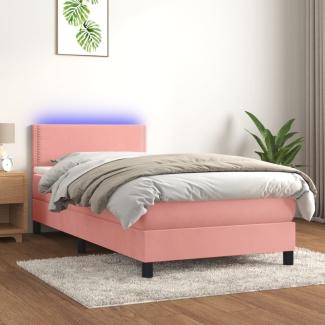 vidaXL Boxspringbett mit Matratze & LED Rosa 100x200 cm Samt 3134332