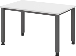 bümö manuell höhenverstellbarer Schreibtisch 120x80 cm in weiß, Metall-Gestell: Graphit - PC Tisch höhenverstellbar & belastbar bis 140 kg, Büro- und Computertisch klein, QS-12-W-G