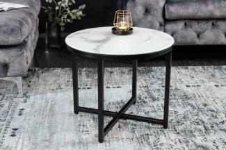 Eleganter Beistelltisch MARMO 50cm schwarz-weiss Marmor-Dekor Metallgestell