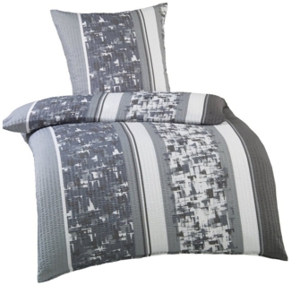 KH-Haushaltshandel Bettwäsche 2-tlg. Seersucker Bettwäsche 135x200 +80x80 cm grau weiß Streifen, Seersucker, 2 teilig, bügelfrei, abstrakt gemusterte Streifen