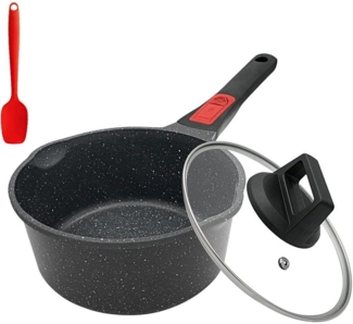 Bobikuke Stielkasserolle 18 cm Antihaft Pfanne Deckel 2L Milchtopf Schwarz