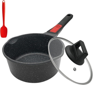 Bobikuke Stielkasserolle 18 cm Antihaft Pfanne Deckel 2L Milchtopf Schwarz
