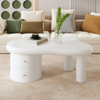Ulife Couchtisch Wohnzimmertisch, Beistelltisch, mit unregelmäßiger Form & 2 Schubladen (1-St), Perfekt für Wohnzimmer & Mehrzwecknutzung, 97x64x42cm