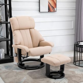 Flieks Relaxsessel Massagesessel mit Liegefunktion & Hocker, 10 Vibrationspunkte, Fernsehsessel, Beige