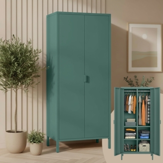 skølm 'Ituri' Kleiderschrank, Metall, 170x45x80 cm, dunkelgrün, Garderobe mit 4 Fächern und 2 Kleiderstangen