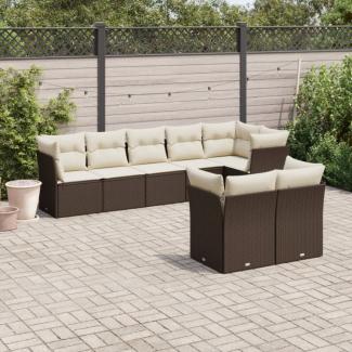 vidaXL 8-tlg. Garten-Sofagarnitur mit Kissen Braun Poly Rattan 3217913