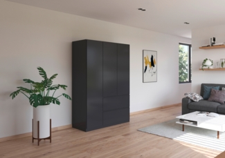 rauch Kleiderschrank, Drehtürenschrank COSTA, 3-türig, 2 Schubkästen, push-to-open, Grau metallic, 136 x 197 x 54 cm