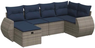 vidaXL 6-tlg. Garten-Sofagarnitur mit Kissen Grau Poly Rattan 3325587