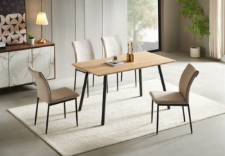 Home Collective Esszimmer-Set mit 4 Stühlen Tisch Küchentisch & Esszimmerstühle Esszimmertisch, Tisch in Eiche Hell & 4 Stühle in Beige