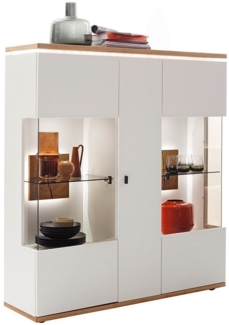 Lomadox Highboard MULLINGAR-05, Vitrinenschrank mit LED-Beleuchtung, weiß mit Eiche, montiert