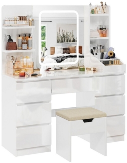 HOMALL Schminktisch Schminktisch mit Spiegel und LED Mit 7 Schubladen und 8 Ablagefächern (Größe: 110*40*139 cm Einstellbare drei Farbtemperaturen, um Ihr perfektes Make-up zu präsentieren)