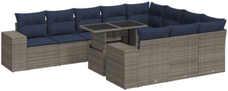 vidaXL 11-tlg. Garten-Sofagarnitur mit Kissen Grau Poly Rattan Akazie 3326872