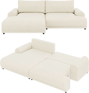 Ecksofa Lounge Schlaffunktion Bettkasten L-Couch Links Bouclé in Beige Creme