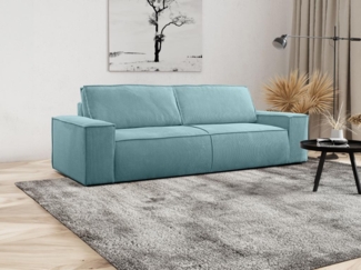 Vente-unique - Schlafsofa 4-Sitzer - Cord - Türkisblau - AMELIA