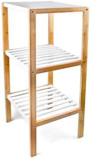 Relaxdays Badregal mit 3 Ablagen, Bambus natur / weiß, 80 x 34 x 33 cm