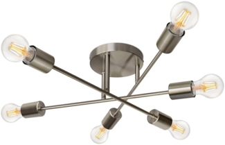 TRANGO LED Deckenleuchte, 6-flammig 1012-62-8W Deckenleuchte Edelstahl-Optik *SKY* inkl. 6x 8 Watt E27 3000K warmweiß LED-Leuchtmittel Flurleuchte, Küchenleuchte, Deckenlampe, vintage Kronleuchter, Wohnzimmerlampe, Arme flexibel verstellbar & schwenkbar