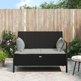 Gartenbank 2-Sitzer | Sitzbank | Gartenmöbel mit Kissen Schwarz Poly Rattan SH16