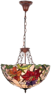 Casa Padrino Luxus Tiffany Hängeleuchte Mehrfarbig / Braun Ø 50 x H. 80 cm - Art Deco Tiffany Hängelampe - Wohnzimmer Hängeleuchte - Deko Hängeleuchte - Luxus Tiffany Leuchten - Art Deco Leuchten