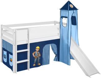 Lilokids 'Jelle' Spielbett 90 x 190 cm, Bob der Baumeister, Kiefer massiv, mit Turm, Rutsche und Vorhang