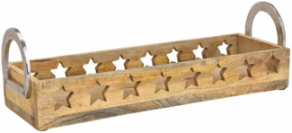 Spetebo Tablett Mango Holz Kerzen Tablett mit Metall Griffen, Mango Holz, mit metall Griffen, Sterne