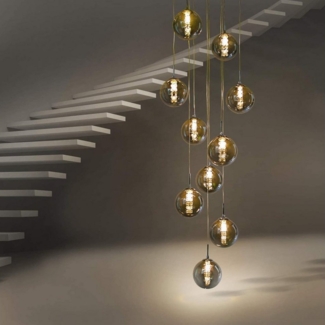 ZMH Pendelleuchte LED Höhenverstellbar Kronleuchter Glas Wohnzimmerlampe, LED wechselbar, Warmweiß, 10 Flammig