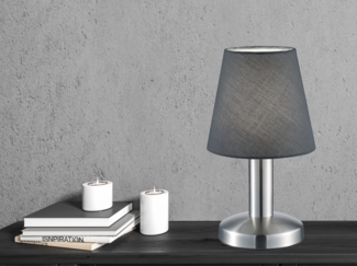 Tischlampe MATS II Stoff Lampenschirm Grau Touchfunktion EIN/AUS, Höhe 24 cm