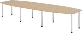 bümö Konferenztisch oval 400x130 cm großer Besprechungstisch in Eiche, Besprechungstisch mit Chromfüßen, Meetingtisch für 14 Personen, XXL-Tisch für Besprechungsraum & Meeting, KT40C-E-C