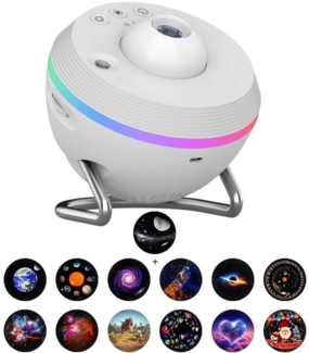 PRIISF LED-Sternenhimmel LED Nachtlicht Mond Erde Planet Weltraum Atmosphäre Projektionslampe, Weiß, mit 13 Blatt Film, Nebula, Starry, Stern, Galaxie Projektor Weihnachten Geschenke für Kinder/Schlafzimmer/Party