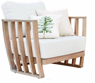 Mirabeau Gartensessel stilvoller Relaxsessel Vézère aus FSC®-100% Eukalyptusholz creme braun (elegant, White‑Washed‑Finish, inkl. Sitz‑, Rücken- & Dekokissen), Gartenstuhl, Outdoor-Sessel, FSC-Holz, B 91 cm, H 65 cm, T 89cm