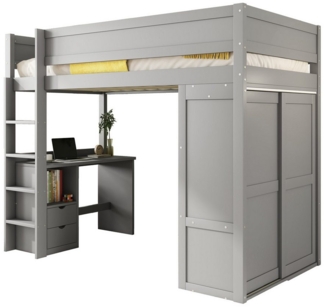 REDOM Hochbett Holzbett, ausgestattet mit Kleiderschrank (Kinderbett mit Schreibtisch und Schubladen, 90x200cm) ohne Matratze