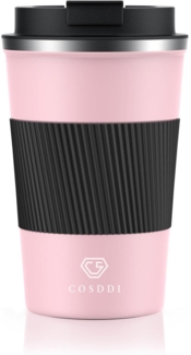 CS COSDDI Thermobecher Edelstahl Travel Mug 380ml Vakuum Reisebecher Pink Black