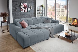 Wohnlandschaft >Puppet< Kopfteilverstellung, Sitzverstellung, blaugrau - 301x113x195cm (BxHxT)