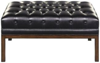 Casa Padrino Chesterfield Echtleder Fußhocker Schwarz / Braun 80 x 59 x H. 40 cm - Hotel Möbel