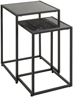 Satztisch >55584< (2-teilig) schwarz Kunstmarmor, Metall - 33x50x33 / 28x43x28 (BxHxT)