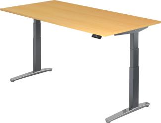 bümö® Sitz- & Stehschreibtisch Serie-XBHM elektrisch höhenverstellbar mit Memoryfunktion, Tischplatte 200 x 100 cm in Buche, Gestell in graphit / aluminium poliert