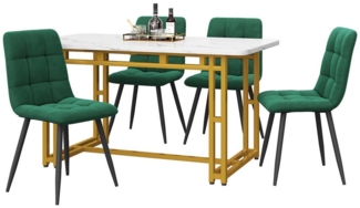 i@home Essgruppe Essgruppe Golden Esstisch mit 4 Stühlen Set,Moderne Küche Esstisch Set, (5-tlg, 1 Tisch / 4Stühle), Dunkelgrüner Samt Esszimmerstühle, Gold Eisen Beintisch,120x70 cm