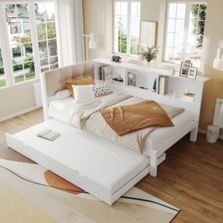 Ulife Daybett Tagesbett, Schlafsofa, Einzelbett mit dimmbarer LED-Leiste, 90x200 cm, mit praktischem Regal, USB-Anschluss, Ausziehbett 90x190 cm