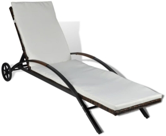vidaXL Sonnenliege mit Polster & Rollen Poly Rattan Braun 42488