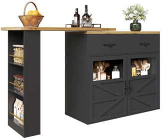 i@home Bartisch Essbar,Kücheninsel,Bistro Table,weiß /schwarz (Packung set, 1 Tischc), 360° drehbare,mit Stauraum und Sideboardschrank,138-204×39×104cm