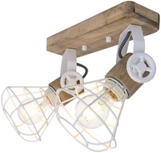 LED Deckenleuchte, Holz, Gitter weiß, Spot beweglich, L 27cm