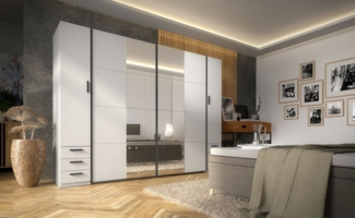 Lukas Möbel Schwebetürenschrank Kleiderschrank Store 270 cm mit Dreh/Schwebetüren Spiegel Schubladen