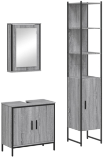 vidaXL 3-tlg. Badmöbel-Set Grau Sonoma Holzwerkstoff 3214803