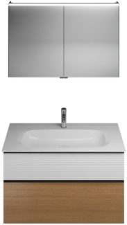 Burgbad FIUMO Waschtisch Set mit Spiegelschrank 102 cm breit, Weiß/Braun, Waschbecken Gussmarmor Weiß